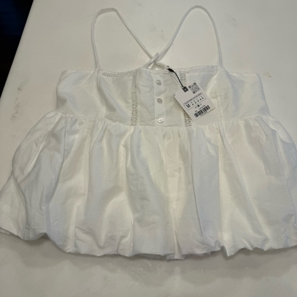 Zara Women’s White Poplin Tank Top Adjustable Straps Buttons Sz M NWT - Picture 4 of 12